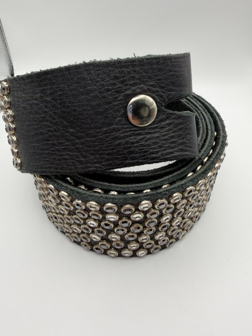 Black Leather Belt Strap Rhinestones Wide No Buckle Y2K Punk Glam